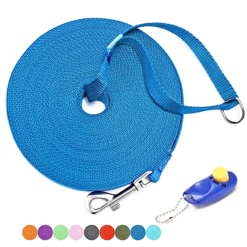 BAAPET 15/20/30/50/100 ft Long Dog Training Leash with Clickers for Small, Medium and Large Dogs or Cats (15 Feet, Blue) - Image 1